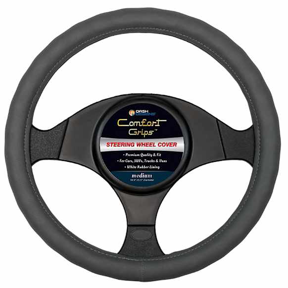 3302GY Comfort Grip Racing Grip Steering Wheel Cover - Gray, Leatherette Vinyl, Universal 14.5-15.5 in., Slip-On, Sold individually