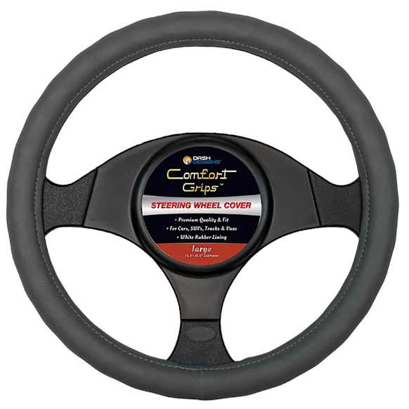 3303GY Comfort Grip Racing Grip Steering Wheel Cover - Gray, Leatherette Vinyl, Universal 15.5-16.5 in., Slip-On, Sold individually
