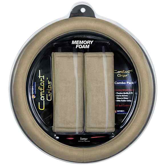 3317TN Comfort Grips Ultra Plush Combo Pack Steering Wheel Cover - Tan, Microfiber and memory foam, Universal 15.5-16.5 in., Slip-On, Kit