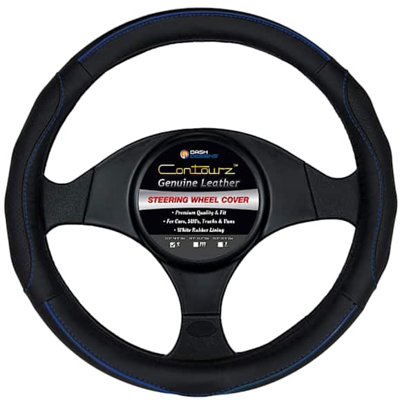 3401BL Comfort Grips Contourz Pro Grip Steering Wheel Cover - Black and Blue, Genuine Leather, Universal 13.5-14.4 in., Slip-On, Sold individually