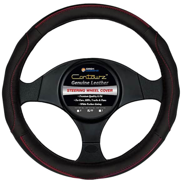 3402BK Comfort Grips Contourz Pro Grip Steering Wheel Cover - Black/Red, Genuine Leather, Universal 14.5-15.4 in., Slip-On, Sold individually