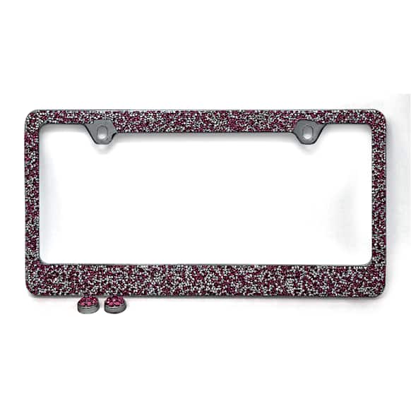 LF06 License Plate Frame - Pink and Silver Crystals, Stainless Steel, Universal, Sold Individually