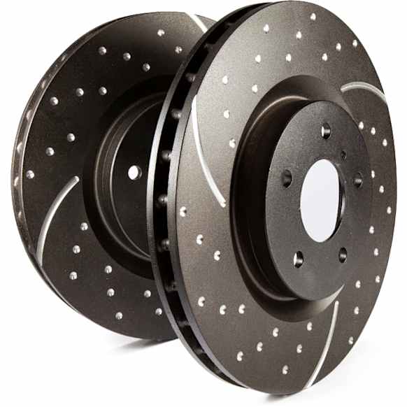 GD414 Front Brake Disc, Silver Grey Geomet, Dimpled and Slotted, 4 Lugs, 1.4L, 4Cyl, GD Sport Slotted And Dimpled