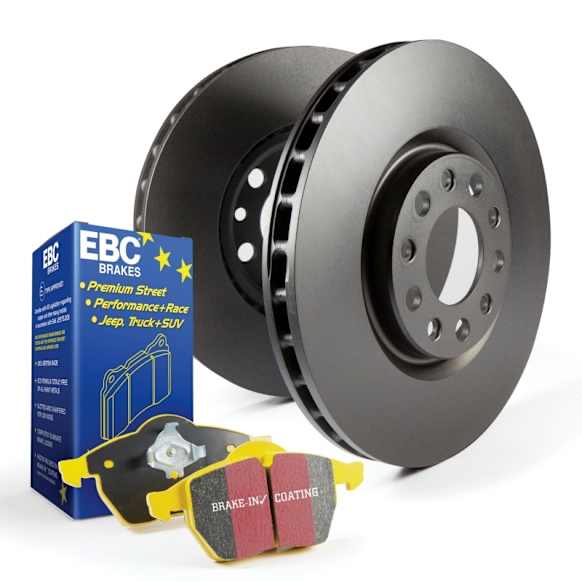 S13KF1344 Front Brake Disc and Pad Kit, Silver Grey Geomet, Plain Surface, 4 Lugs, Aramid Fiber, S13 Yellowstuff Sport Pad and RK Premium Rotors