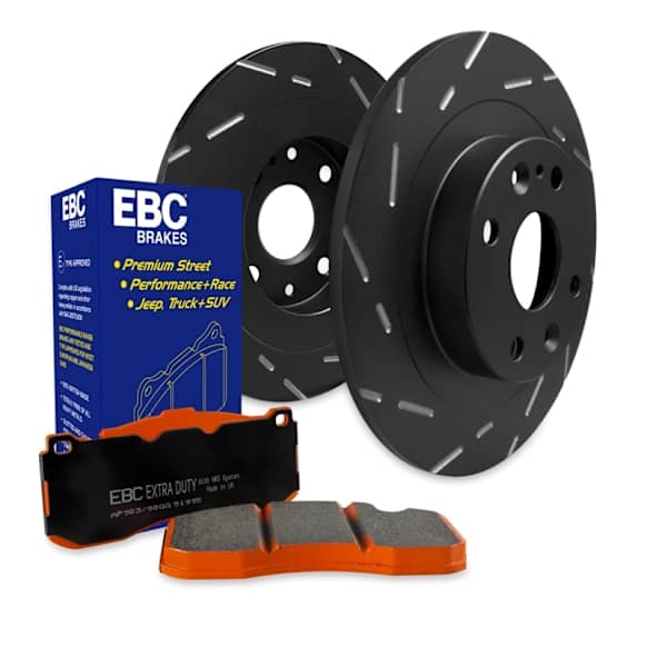 S15KR1014 Rear Brake Disc and Pad Kit, Silver Grey Geomet, Slotted, 8 Lugs, Aramid Fiber Ceramic, S15 Extra Duty Orangestuff Pads and USR Slotted Sport Rotors
