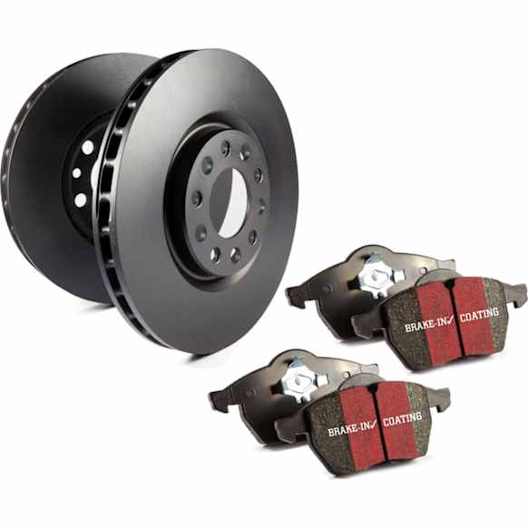 S1KR1343 Rear Brake Disc and Pad Kit, Silver Grey Geomet, Plain Surface, 5 Lugs, Aramid Fiber, S1 Ultimax2 Pad and RK Premium Rotors
