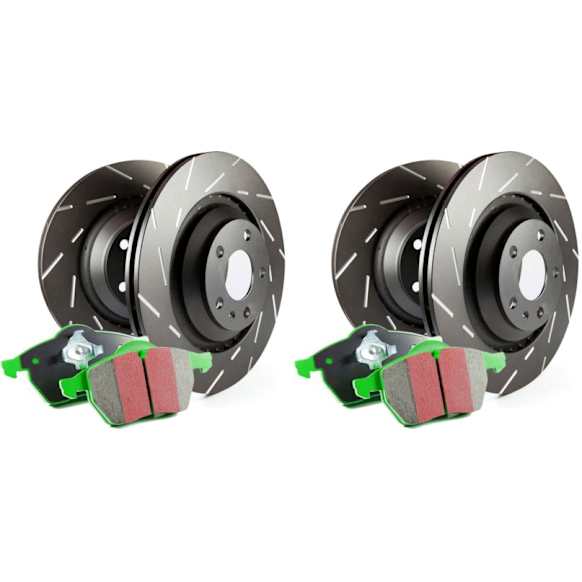 S20K2042 Front and Rear Brake Disc and Pad Kit, Silver Grey Geomet, Plain Surface, 5 Lugs, Aramid Fiber, S20 Ultimax2 Pad and RK Premium Rotors