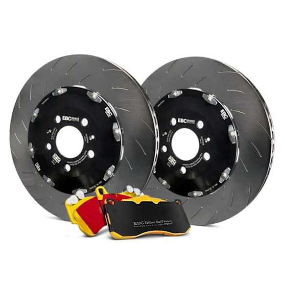 S26KF1017 Front Brake Disc and Pad Kit, Silver Grey Geomet, Slotted, 5 Lugs, Aramid Fiber, S26 Yellowstuff Pad and 2-Piece Full-Floating Slotted Rotors