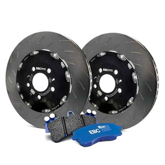 S27KR1001 Rear Brake Disc and Pad Kit, Silver Grey Geomet, Slotted, 6 Lugs, Aramid Fiber, S27 Bluestuff NDX Pad and 2-Piece Full-Floating Slotted Rotors