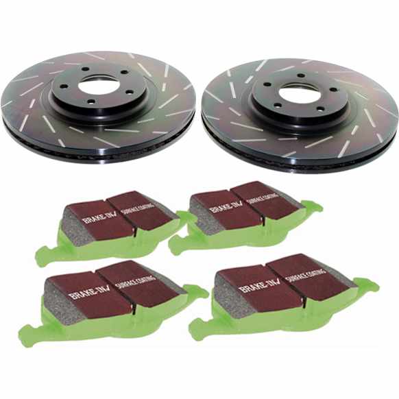 S2KF1096 Front Brake Disc and Pad Kit, Slotted 5 Lugs 320.8 mm Aramid Fiber S2 Greenstuff 2000 and USR Sport Slotted Rotors