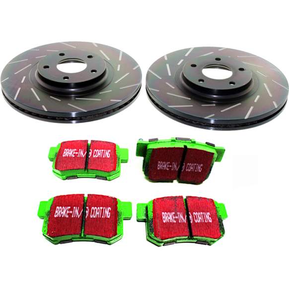 S2KR1245 Rear Brake Disc and Pad Kit, Silver Grey Geomet, Slotted, 5 Lugs, 281.69 mm, Aramid Fiber, S2 Greenstuff 2000 and USR Sport Slotted Rotors