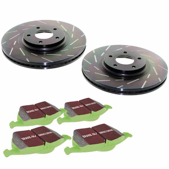 S2KR1591 Rear Brake Disc and Pad Kit, Silver Grey Geomet, Slotted, 5 Lugs, 307.59 mm, Aramid Fiber, S2 Greenstuff 2000 and USR Sport Slotted Rotors