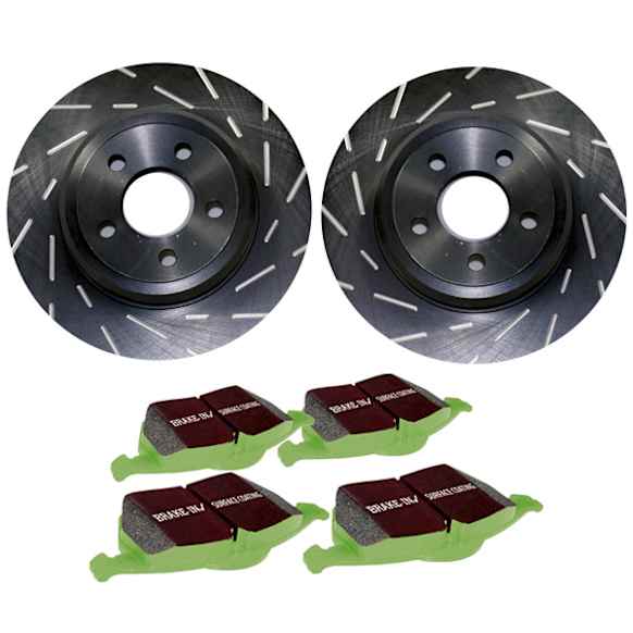 S2KR2097 Rear Brake Disc and Pad Kit, Slotted 5 Lugs 245.11 mm Aramid Fiber S2 Greenstuff 2000 and USR Sport Slotted Rotors