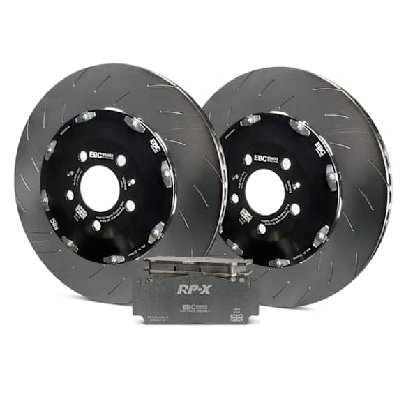 S30KR1001 Rear Brake Disc and Pad Kit, Silver Grey Geomet, Slotted, 6 Lugs, Aramid Fiber, S30 RP-X Full Race Pad and 2-Piece Full-Floating Slotted Rotors