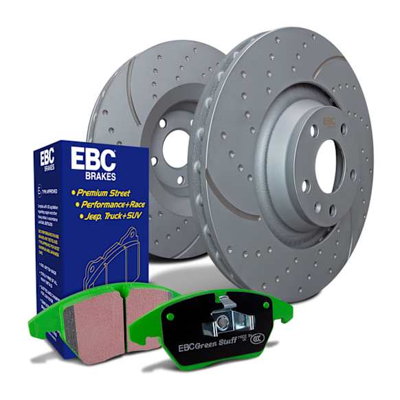 S3KF1370 Front Brake Disc and Pad Kit, Silver Grey Geomet, Dimpled and Slotted, Aramid Fiber, S3 Greenstuff 6000 and GD Sport Slotted and Dimpled Truck and SUV Rotors