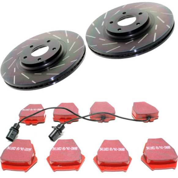 S4KF1120 Front Brake Disc and Pad Kit, Slotted 9 Lugs 320.04 mm Aramid Fiber Ceramic S4 Redstuff Ceramic Pad and USR Sport Slotted Rotors