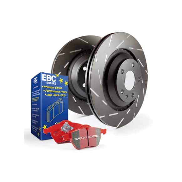 S4KF1241 Front Brake Disc and Pad Kit, Silver Grey Geomet, Slotted, 5 Lugs, 315.72 mm, Aramid Fiber Ceramic, S4 Redstuff Ceramic Pad and USR Sport Slotted Rotors