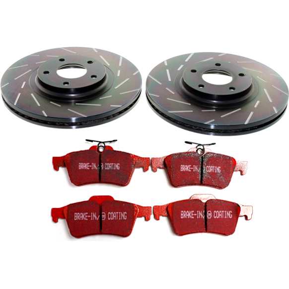 S4KR1173 Rear Brake Disc and Pad Kit, Slotted 5 Lugs 279.91 mm Aramid Fiber Ceramic S4 Redstuff Ceramic Pad and USR Sport Slotted Rotors