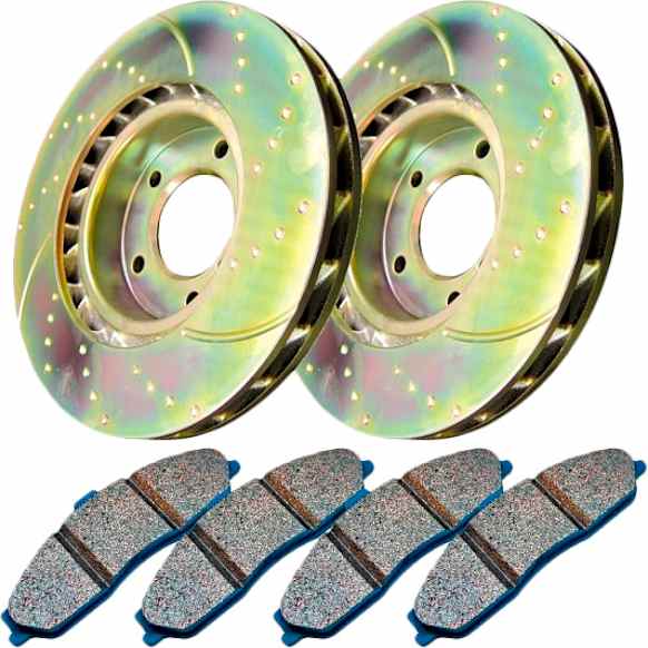 S6KF1031 Front Brake Disc and Pad Kit, Silver Grey Geomet, Dimpled and Slotted, 5 Lugs, 340.36 mm, Aramid Fiber, RWD, S6 Bluestuff NDX Pad and GD Sport Slotted and Dimpled Rotors