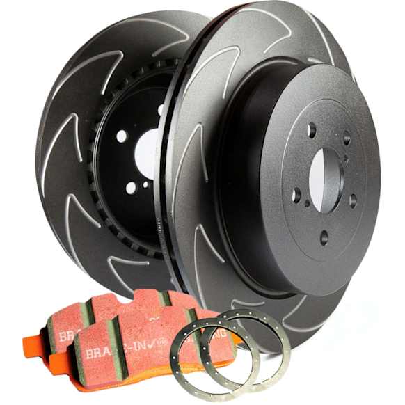 S7KF1069 Front Brake Disc and Pad Kit, Slotted 6 Lugs Aramid Fiber Ceramic S7 Orangestuff Pad and BSD Sport Vee Slotted Rotors