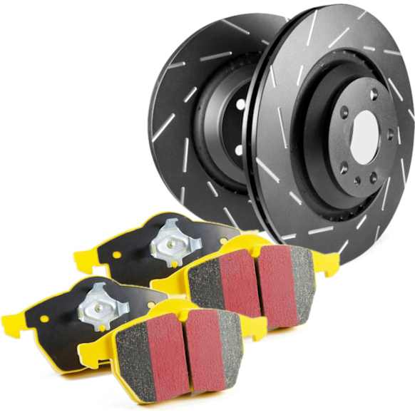 S9KF1063 Front Brake Disc and Pad Kit, Silver Grey Geomet, Slotted, 5 Lugs, Aramid Fiber, S9 Yellowstuff Pad and USR Sport Slotted Rotors