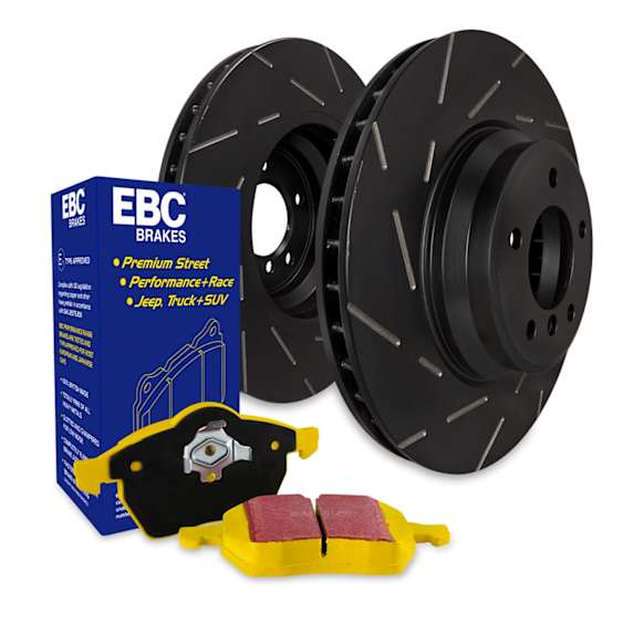 S9KF1853 Front Brake Disc and Pad Kit, Silver Grey Geomet, Slotted, 5 Lugs, 307.34 mm, Aramid Fiber, S9 Yellowstuff Pad and USR Sport Slotted Rotors