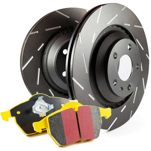 S9KR1496 Rear Brake Disc and Pad Kit, Slotted 5 Lugs Aramid Fiber S9 Yellowstuff Pad and USR Sport Slotted Rotors