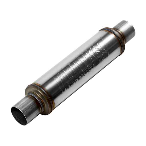 71416 Flow FX Muffler - 2.50 In/Out - Round Body - Moderate Sound - Stainless Steel