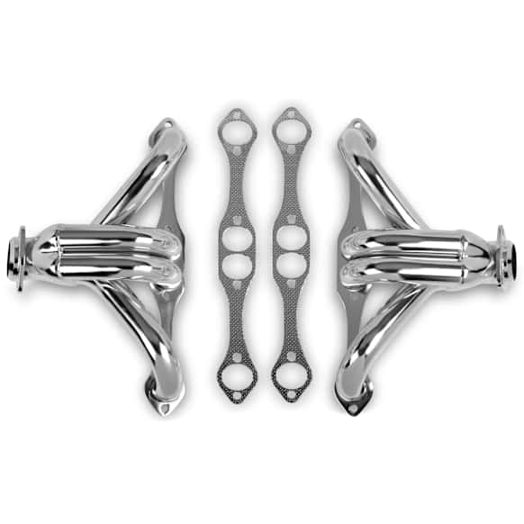11705-7FLT Universal, Block Hugger Header - Stainless Steel, Small Block Chevy with D-Port Heads, Tube Size 1-5/8", Collector Size 2.5"