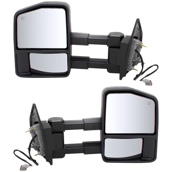 Driver and Passenger Side Towing Mirror, Power Adjust, Heated, Manual Folding, Textured Black, No Signal Light, No Memory, No Puddle Light, No Auto-Dim, No Blind Spot Feature