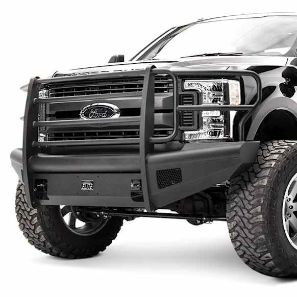 FS17-Q4160-1 Front Bumper, Black, with Full Grill Guard and Tow Hooks
