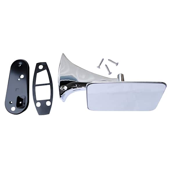 0849-553 L Driver Side Mirror, Manual Adjust, Non-Heated, Non-Folding, Chrome, No Signal Light, No Puddle Light, No Blind Spot Feature