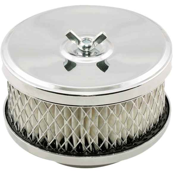 4354 Air Cleaner - Deep Dish - 4 Inch x 2 Inch - Chrome, Fits 1 and 2-Barrel Carburetors with 2-5/16 Inch or 2-5/8 Inch Carb Neck including most VW.