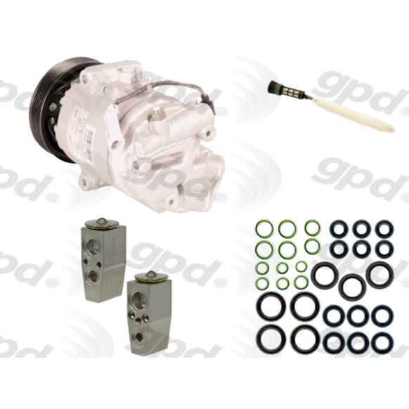9611321 4-Piece Kit A/C Compressor, With Clutch, 6-Groove Pulley, 1.4L, 4Cyl, Includes (1) A/C Compressor, (1) Drier Desiccant Element, (1) A/C Expansion Valve and (1) A/C O-Ring and Gasket Seal Kit