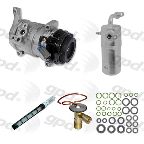 5-Piece Kit A/C Compressor, With Clutch, 4-Groove Pulley, Includes (1) A/C Compressor, (1) A/C Accumulator, (1) A/C Orifice Tube, (1) A/C Expansion Valve and (1) A/C O-Ring and Gasket Seal Kit