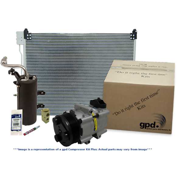 9611818A 6-Piece Kit A/C Compressor, With Clutch, 4-Groove Pulley, 4.8L, 8Cyl Includes (1) Compressor, (1) Accumulator, (1) Orifice Tube, (1) Expansion Valve, (1) O-Ring and Gasket and (1) Condenser