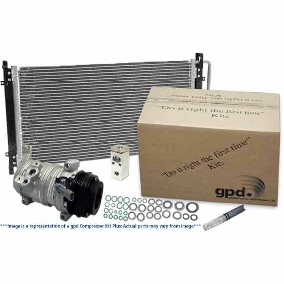9614820A 5-Piece Kit A/C Compressor, With Clutch, 4-Groove Pulley, GPD OE Replacement, Includes (1) A/C Compressor, (2) A/C Expansion Valve, (1) A/C O-Ring and Gasket Seal Kit and (1) A/C Condenser