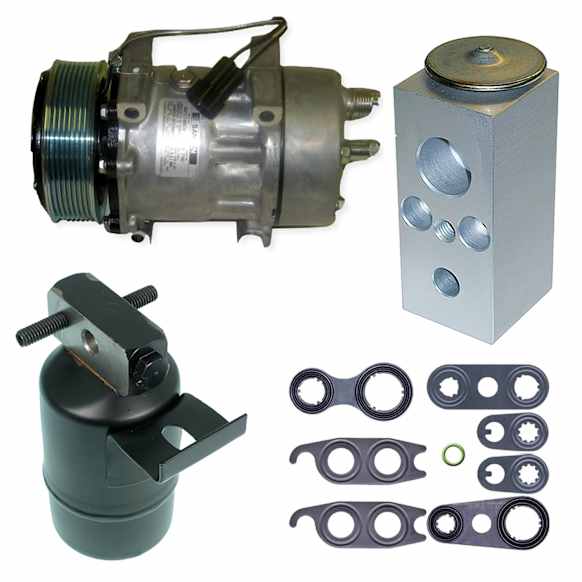 1991 Dodge W350 - 4-Piece Kit A/C Compressor, DIESEL, With Clutch, 8-Groove Pulley, 5.9L 6Cyl, Includes (1) A/C Compressor and (1) A/C Service Kit (A/C Expansion Valve, A/C Receiver Drier, and A/C O-Ring and Gasket Seal Kit)