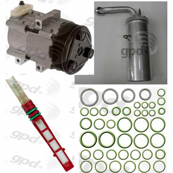 9631979 4-Piece Kit A/C Compressor, With Clutch, 8-Groove Pulley, Includes (1) A/C Compressor, (1) A/C Accumulator, (1) A/C Orifice Tube and (1) A/C O-Ring and Gasket Seal Kit