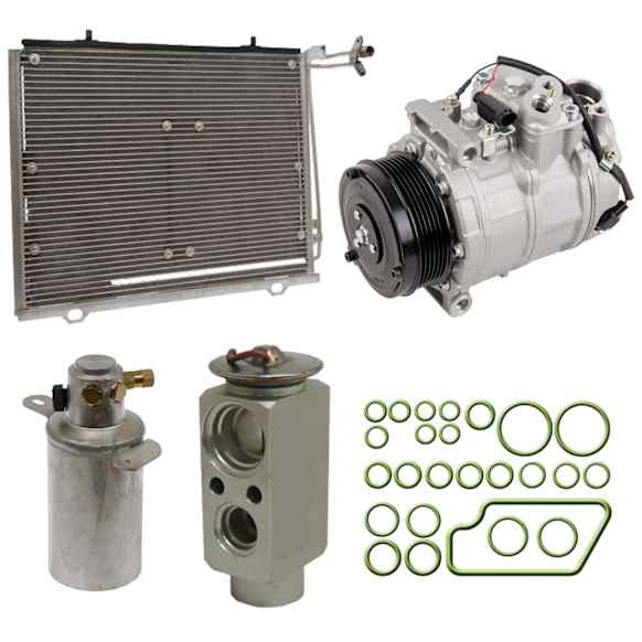 9642294A 5-Piece Kit A/C CompressorWith Clutch6-Groove Pulley5.5L8Cyl Includes (1) A/C Compressor, (1) A/C Receiver Drier, (1) A/C Expansion Valve, (1) A/C O-Ring and Gasket Seal Kit and (1) A/C Condenser