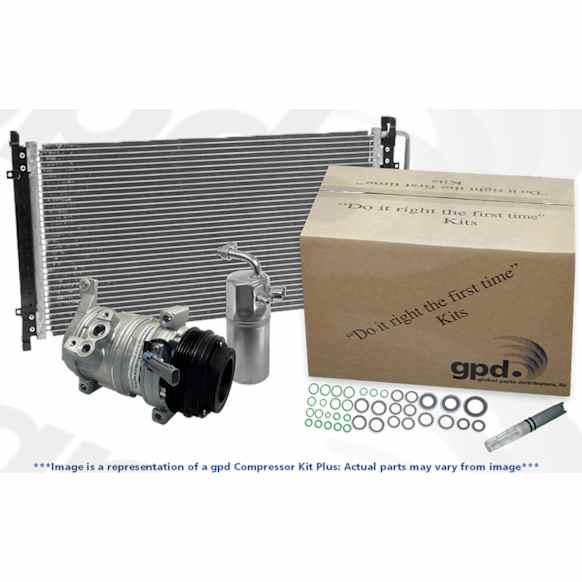 9711682A 5-Piece Kit A/C Compressor, With Clutch, 6-Groove Pulley, Includes (1) A/C Compressor, (1) A/C Accumulator, (1) A/C Orifice Tube, (1) A/C O-Ring and Gasket Seal Kit and (1) A/C Condenser