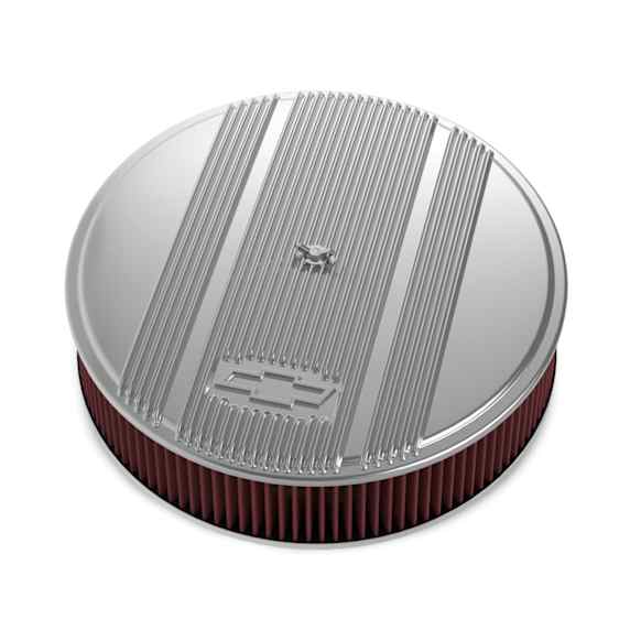 120-174 Universal, 14in.X 3in. 5.125 Base Flange, Air Cleaner Assembly - Polished Steel  Sold individually