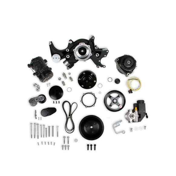 20-240BK Universal, Small Block Chevy Mid-Mount Complete Accessory System- Black Finish