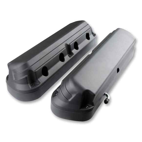 241-187 Universal, Holley 2-Piece Ford Style Valve Cover - Gen III/IV GM LS, Coil-Mount Base & Integrated Coil Cover - Cast Alum. Satin Black