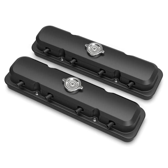 241-192 Universal, Holley 2-Piece Pontiac Style Valve Cover - Gen III/IV GM LS, Coil-Mount Base & Integrated Coil Cover - Cast Alum. Satin Black
