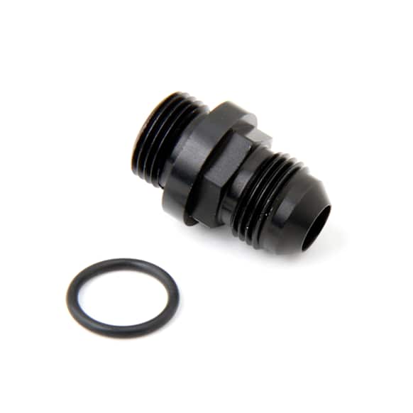 26-142-1 Universal, Short -6AN male fuel inlet fitting (black) with -8AN o-ring threads for 4150 Ultra XP fuel bowls.