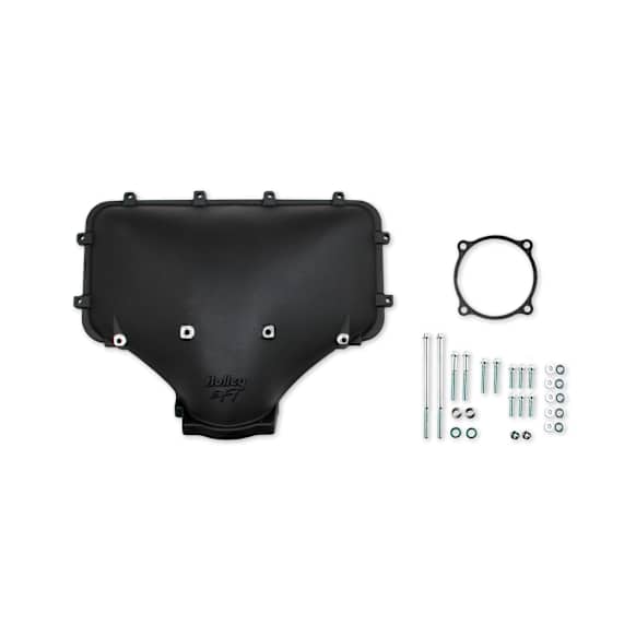 300-301BK HI-RAM 105MM Cast Side Mount Plenum Top,86-95 Ford 5.0 Style throttle body pattern, Black