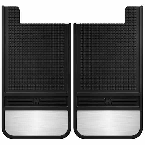 55101 Rear, Driver and Passenger Side Mud Flaps, Black With Polished Weight, Rubber and Stainless Steel, MudDog Series