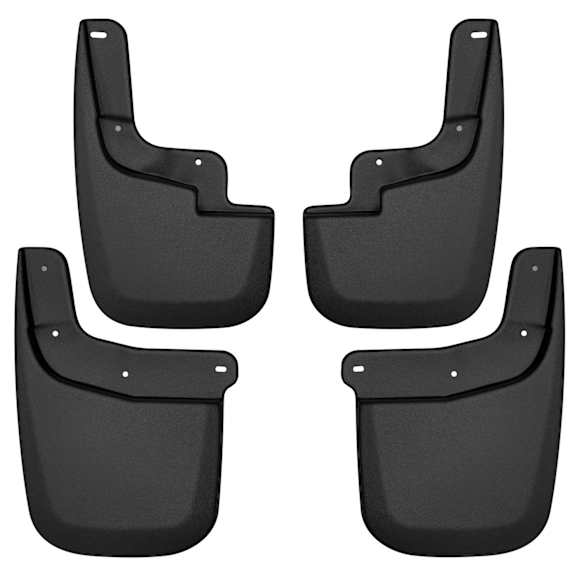 58236 Front and Rear, Driver and Passenger Side Mud Flaps, Black, Plastic, Custom Fit Series