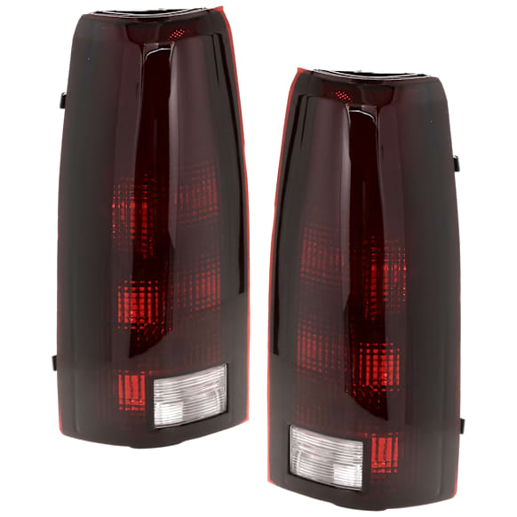 Driver and Passenger Side Halogen Tail Light, Without bulb(s), Dark Red Lens, Chrome Interior